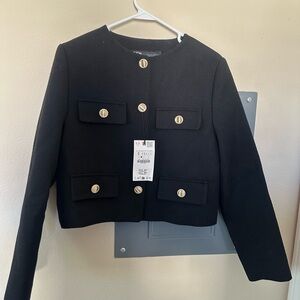 Zara Black Blazer with Gold Accents